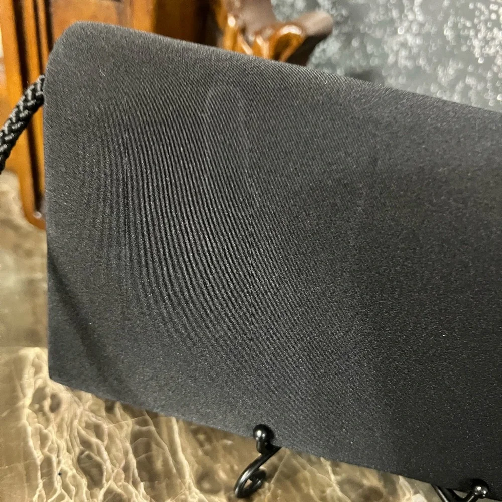 Black Satin Overlay Clutch Purse with Beaded Accents